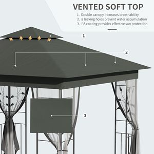 Gazebo Moderno 10x10 Grigio per Esterni con Tetto a 2 Livelli in Poliestere, Tende Laterali a Rete, Struttura in Acciaio e Palo in Alluminio/Metallo - Product Image 4