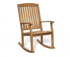 Fauteuil à bascule traditionnel en bois pour extérieur, à lattes, dossier haut, avec accoudoirs, couleur marron clair, mobilier de véranda - Product Image 6