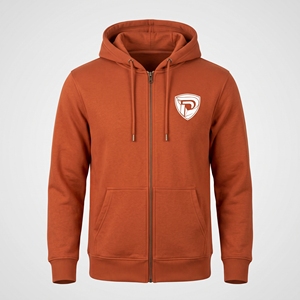 Dumela Men's <b>Orange</b> Hooded Zip-Up Sweatshirt Solid Color Casual <b>Fleece</b> Cotton Breathable Regular Fit Autumn Wear - Product Image 1