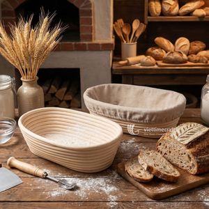 Oval Rattan Banneton Bread Proofing Basket <b>Set</b>, <b>Hand</b>-Woven Wicker Sourdough Dough Rising Bowl with Washable Linen Liner - Product Image 3
