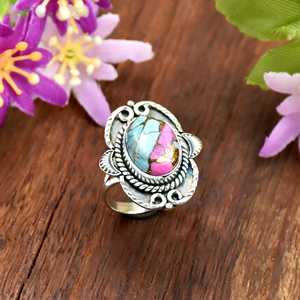 Southwestern Cotton Candy Turquoise Gemstone <b>Ring</b> 925 Sterling <b>Silver</b> <b>Band</b> <b>Ring</b> Boho Statement Fine <b>Ring</b> Jewelry For Women - Product Image 2