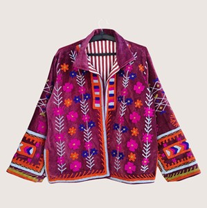 Suéter de Invierno para Mujer, Talla Grande, Ecológico, Estilo Bohemio, Bordado, de Algodón y Terciopelo, con Patrón Suzani, Manga Larga, Cuello Redondo - Product Image 1