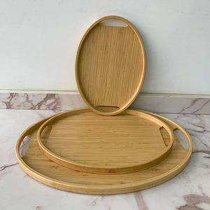 Bandeja de Servir Ovalada Premium de Bambú con Asas Integradas, Ecológica, Hecha a Mano, para Servir Desayuno, Té, Café y Comida en el Hogar - Product Image 5