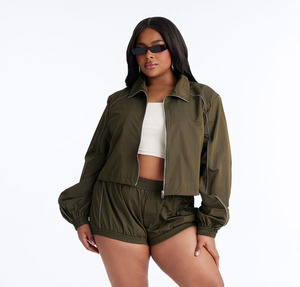 Ensemble coupe-vent colorblock pour femmes, sweat à capuche et short, vêtements de sport légers à fermeture éclair, survêtement 2 pièces, décontracté, pour la course à pied, la gym, le fitness - Product Image 4