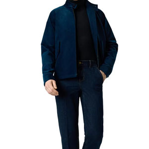 Blouson Bomber Léger Bleu Marine pour Hommes avec Col et Poignets Rayés Rouge et Blanc Style Universitaire – Vêtement d'extérieur Sportif et Décontracté - Product Image 4