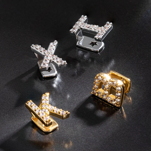 Grillz dentaire lettre K plaqué or 22 carats avec strass en cristal, style hip-hop, unisexe, bijou corporel pour usage quotidien - Product Image 2