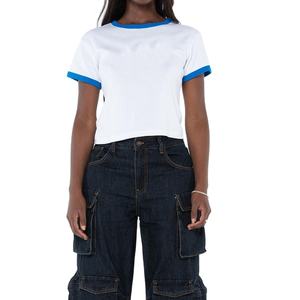 Camiseta corta personalizada de fabricante para mujer, camiseta recortada de verano en blanco de algodón personalizada de alta calidad para mujer, ropa de calle informal - Product Image 5