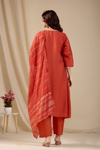 Conjunto Premium de Kurti y Palazzo de Seda Marina Chanderi Bordado y Elástico para Boda, con Cuentas de Lentejuelas y Dupatta de Jacquard - Product Image 1