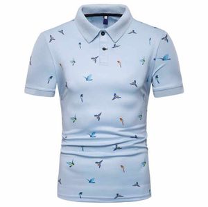 Polo Blanco de Manga Corta con Estampado de Aves, Corte Ajustado, Informal, de Popelina de Algodón Transpirable - Product Image 6