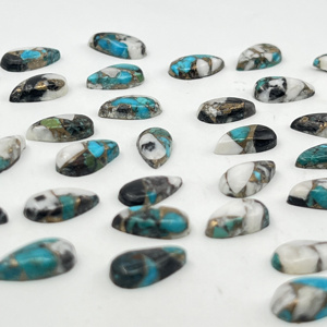 Pierre précieuse naturelle de qualité supérieure AAA+ en turquoise, cabochon à dos plat, pierres brutes bleues, noires et blanches, paire longue pour la fabrication de bijoux - Product Image 3