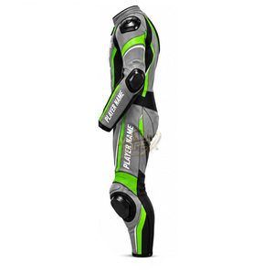Traje de Motociclismo de Cuero para Hombre, Color Gris, Negro y Verde, de Una Pieza, con Protección, Transpirable, con Bloques de Color - Product Image 4