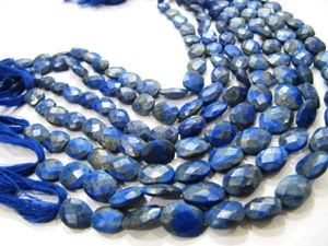 Perles de pierres précieuses ovales facettées en lapis-lazuli naturel, vendues par brin - Product Image 2