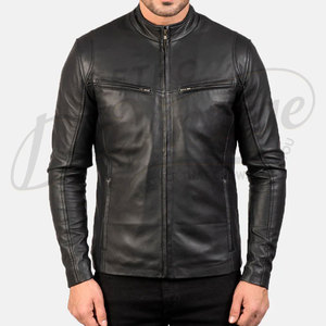 Blouson de motard en cuir véritable noir pour homme - Coupe ajustée style Cafe Racer en peau de mouton véritable, veste de moto douce et confortable - Product Image 1