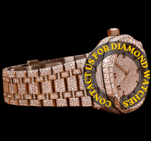 Reloj de Cuarzo de Moda con Moissanita, Acero Inoxidable, Dos Tonos, Esfera con Números Arábigos, Diseño de Brazalete Totalmente Adornado con Piedras, Resistente al Agua para Hombre - Product Image 3