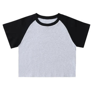 T-shirt en coton et élasthanne 240 GSM pour femme, manches raglan, col rond, coupe courte, décontracté, été, pour adultes et enfants, toutes tailles - Product Image 1