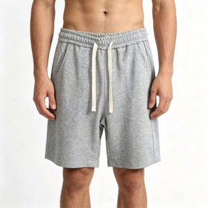 Shorts Bermuda en Coton Uni pour Homme, Taille Élastique avec Cordon de Serrage, Coupe Décontractée Ample, Tissu Tricoté Respirant, Taille Mi-Haute, Design avec Poches - Product Image 5