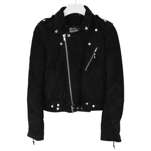 Women’s Genuine <b>Suede</b> Leather Biker <b>Jacket</b> Black Motorcycle <b>Jacket</b> with Belted Waist and Silver Hardware Slim Fit - Product Image 1