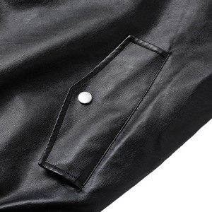 Blouson Bomber en Cuir PU pour Homme, Couleur Unie, Col Montant, Fermeture Éclair, Manches Classiques, Style Automne, Manteau Moto Biker - Product Image 4