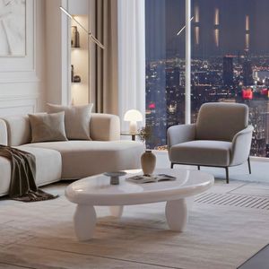 Table basse moderne en pierre de galets, 46 po x 29 po x 12 po, blanc brillant - Product Image 4