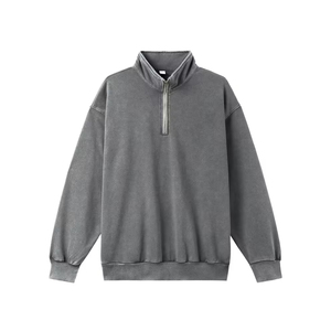 Men's Women's Blank Oversized Half Zip Sweatshirt <b>Mock</b> <b>Neck</b> Plain Cotton Casual Streetwear Pullover <b>Top</b> - Product Image 2