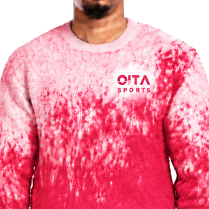 Pull en maille dégradé rouge corail et blanc pour homme, col rond, manches longues, personnalisé, style streetwear décontracté, mode hiver - Product Image 6