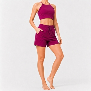 Womens Comfortable Summer Clothing <b>Set</b> With Sleeveless Crop Top And Adjustable Waist Shorts - Product Image 2