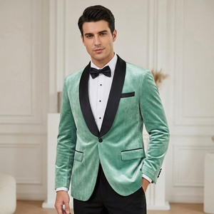 Seafoam Mint <b>Velvet</b> <b>Blazer</b> Mens Pastel Green Black Satin Shawl Collar One Button Tux Jacket - Product Image 6