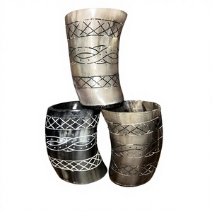 Viking Style Shot Glass Drinking Horn Flagon Title Authentic Buffalo Horn Eco-Friendly Round Shape Traditional Engrav - Product Image 2