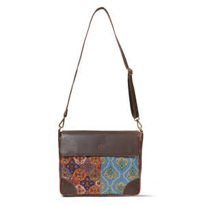 Sac bandoulière en cuir véritable à rabat motifé, sacoche pour ordinateur portable, grande capacité, léger, pour les voyages et l'usage quotidien - Product Image 6