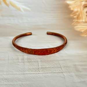 Hammered Rustic Textured Pure <b>Copper</b> Bangle Adjustable Unisex <b>Bracelet</b> - Product Image 3