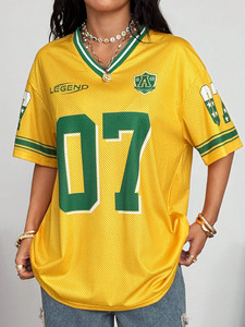Camiseta de Fútbol Americano Personalizada para Mujer, Estilo Urbano Veraniego Y2K, Vintage Retro, Sublimada, Cuello en V, Calidad Superior, Corte Holgado, 2026 - Product Image 2