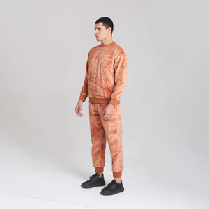 Men's Orange <b>Tie</b> <b>Dye</b> Fleece Tracksuit Full Sleeve Crew Neck Casual Jogging <b>Set</b> With Side Pockets Winter Wear - Product Image 6