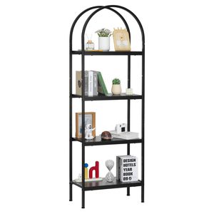 Libreria Aperta a 4 Ripiani con Struttura in Metallo Arcuata, Scaffali Portaoggetti, Stile Industriale, Espositore Autoportante per Libri - Product Image 1
