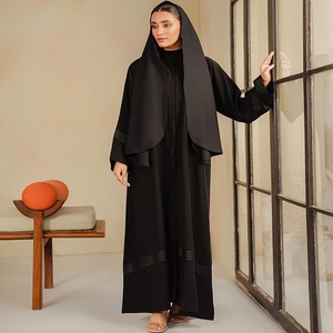 Women Modest Abaya Beaded <b>Long</b> Sleeve Maxi <b>Dress</b> Solid Round Neck Islamic Robe <b>for</b> <b>Eid</b> Ramadan Daily Wear Modest Islamic maxi - Product Image 1