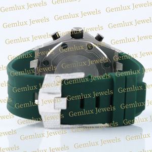 Alta calidad Pass Diamond Tester Chronograph D VVS Iced Out Moissanite Diamond Green Correa de goma Auto Date Watch para hombres - Product Image 4