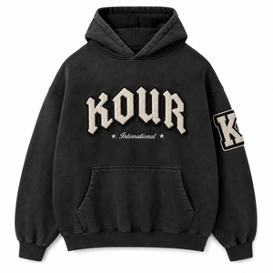Sudadera con Capucha Vintage Lavada Personalizada, Unisex, Oversize, con Bolsillo Frontal y Parches Bordados en Chenilla - Product Image 1