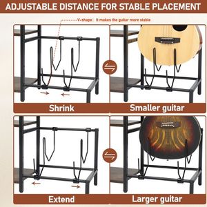 2-Tier Acoustic/Electric Guitar Stand with Vinyl Record Storage Multifunctional Musical Instrument Stand Including Bass Guitar R - Product Image 3