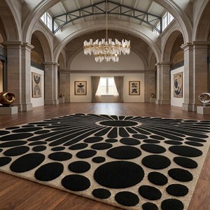 <b>Black</b> Beige Wool geometric circle pattern area <b>rug</b> Hand Tufted modern carpet for living room bedroom luxury decorative home <b>rug</b> - Product Image 6