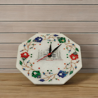 Reloj de Pared Feng Shui con Incrustaciones Hechas a Mano, Diseño Intrincado de Mármol Taj Mahal, Artesanía Única en Piedra, Temas Religiosos de Ángeles, Cruz del Amor