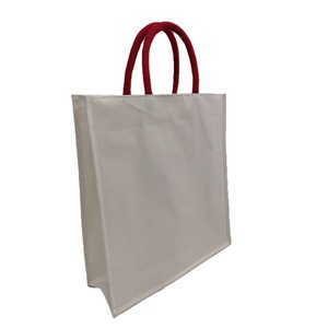 <b>Plain</b> <b>Large</b> Capacity Custom Top Zip Closure Waterproof Laminated <b>Canvas</b> Beach Tote Bag With red Handle Shopping Promotion Gift - Product Image 2