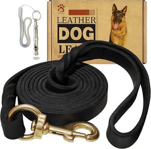 Leather <b>Dog</b> <b>Leash</b> Solid Color Padded Classic Style with Brass Hardware for Large <b>Dogs</b> - Product Image 1