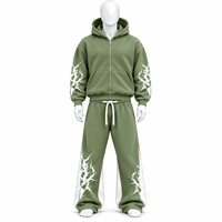 Ensemble sweat à capuche et pantalon de survêtement blancs surdimensionnés avec impression flamme personnalisée, style streetwear, 100% coton, pour la vente en gros