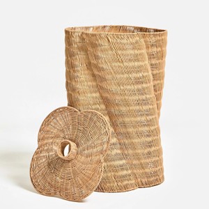 Tall Natural Rattan Storage <b>Basket</b> <b>With</b> <b>Lid</b> Rustic Style For Sundries Organization <b>Laundry</b> <b>Basket</b> Decorative Bathroom Organizer - Product Image 1