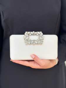 Pochette de soirée en satin et strass, faite à la main, écologique, moderne, avec chaîne - Product Image 4