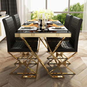 New Design Modern Rectanglur Dining <b>Tables</b> With <b>Marble</b> <b>Top</b> Luxury Dining <b>Table</b> 6 Seater Metal Dining <b>Table</b> X Shape Metal Base - Product Image 3