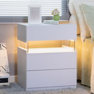 <b>LED</b> 3-Drawer Dresser with Acrylic Board Nightstands for Bedroom and Living Room <b>Bedside</b> <b>Table</b> and Furniture - Product Image 2