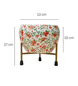 Maceta con Forma de Manzana, Blanca, con Estampado Floral, con Soporte, Maceta Decorativa de Diseño para Decoración del Hogar, Sala de Estar, Oficina - Product Image 3