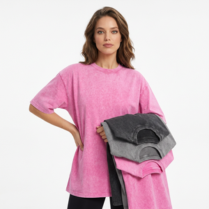 T-shirt surdimensionné pour femmes grandes tailles, couleur unie, coton, col rond, manches courtes, style jersey lavé, vêtements décontractés pour adultes - Product Image 5
