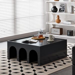 Libreria Multifunzionale a 4 Ripiani Nera, Tavolino da Caffè, Arredamento Creativo per Soggiorno, Camera da Letto, Sala da Pranzo, Studio, Ingresso - Product Image 2