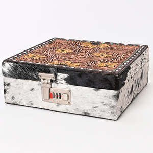 Boîte à bijoux bohème en cuir véritable façonnée à la main avec motif en cuir de vachette et serrure à combinaison, boîte de rangement durable pour les voyages - Product Image 2